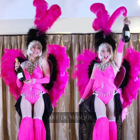 Pink Parisian Showgirls on stilts